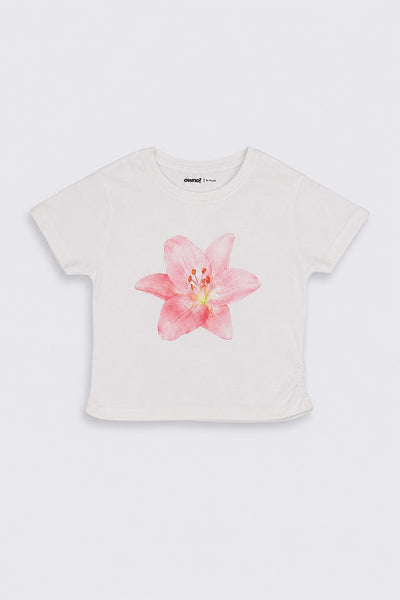 Tweens Girls White Floral Regular Fit T-Shirt
