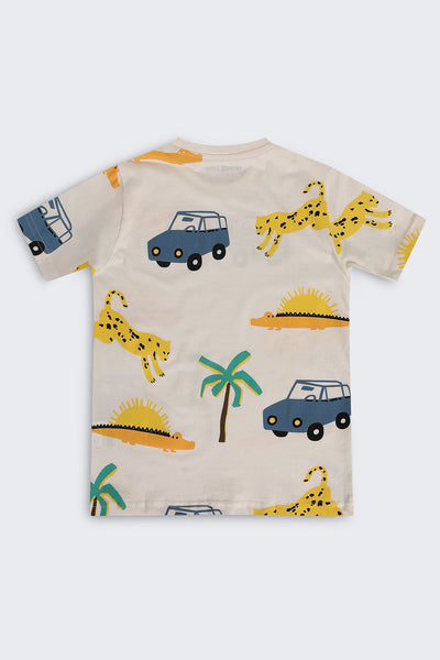 Off White Cotton Regular Fit T-Shirt For Boys