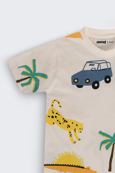 Off White Cotton Regular Fit T-Shirt For Boys