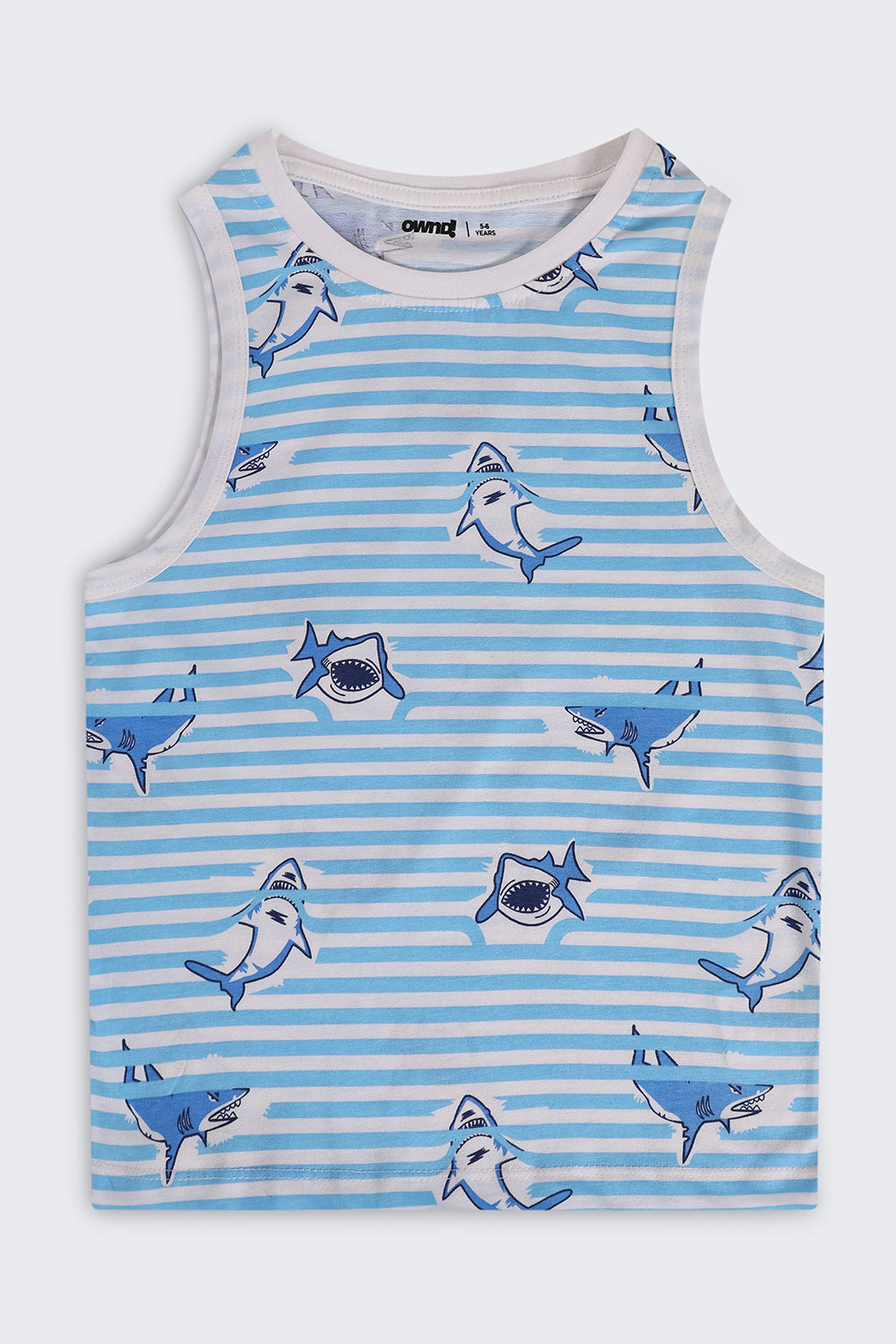Light Blue Sharks Printed Cotton Regular Fit T-Shirt For Boys
