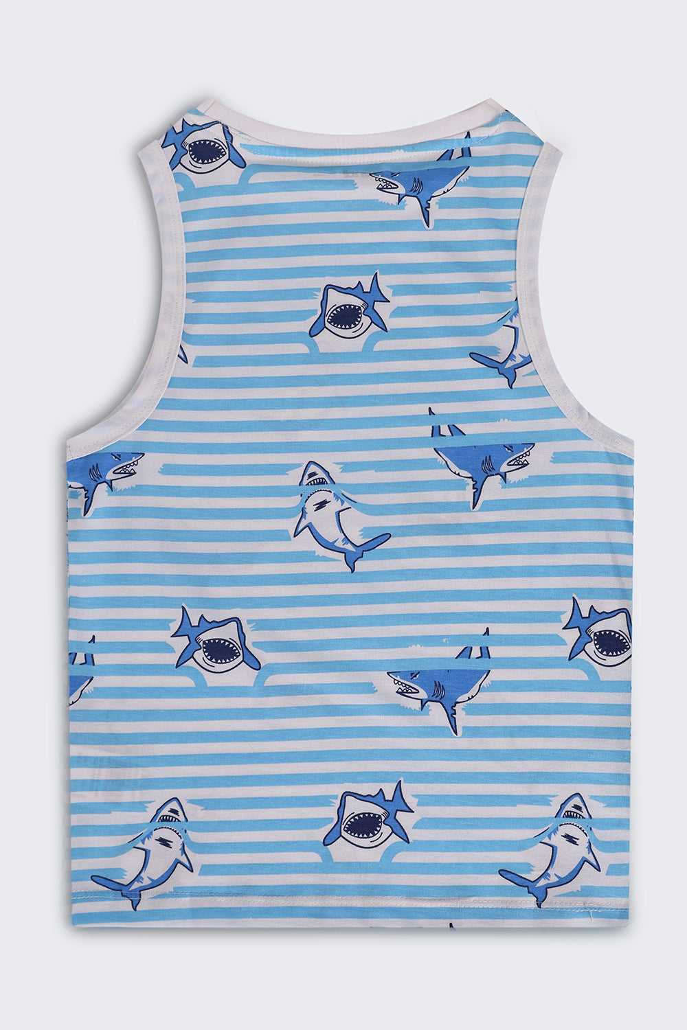 Light Blue Sharks Printed Cotton Regular Fit T-Shirt For Boys