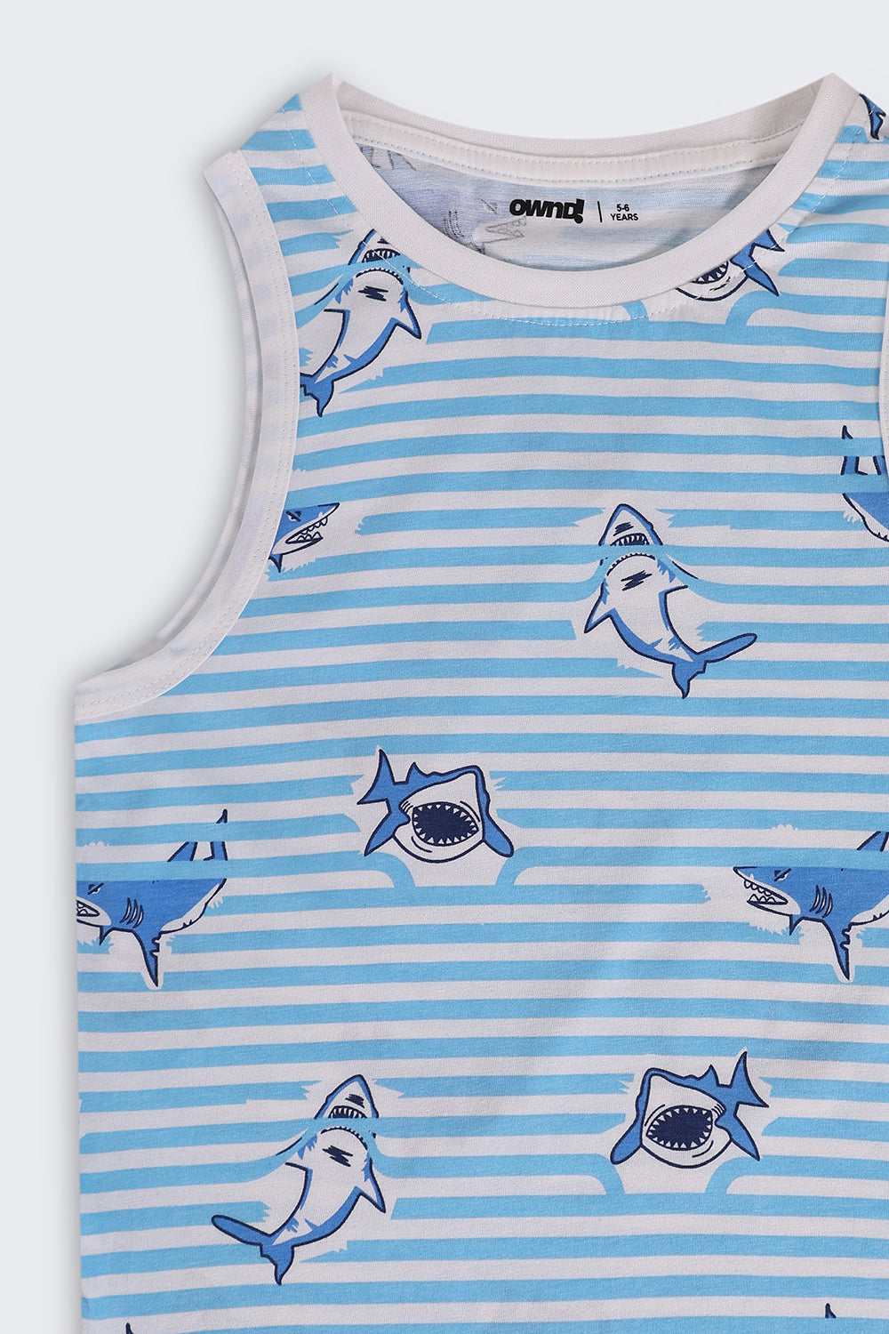 Light Blue Sharks Printed Cotton Regular Fit T-Shirt For Boys