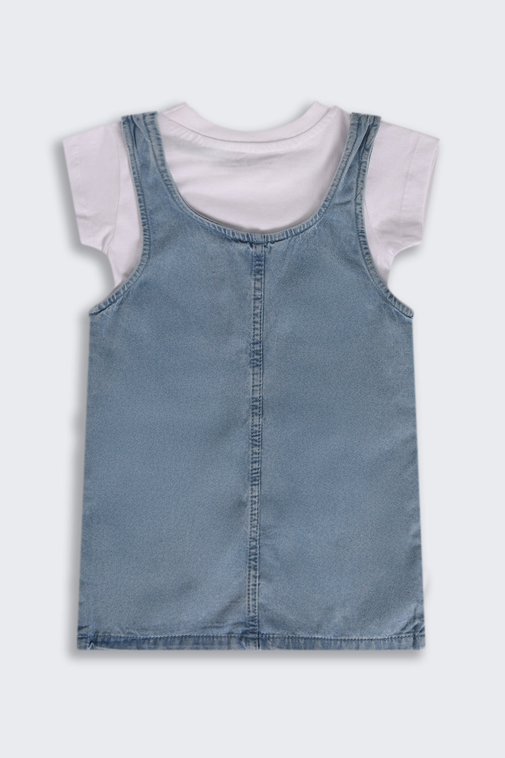 Light Blue Embroidered Regular Fit Dungaree and T-Shirt For Girls