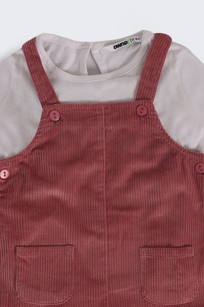 Pink Textured Regular Fit Dungaree and T-Shirt For Infant Girls