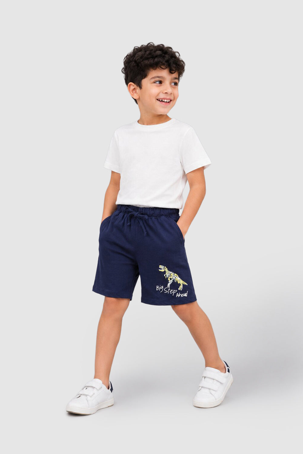 Navy Dinosaur Print Regular Fit Shorts With 2 Pocket For Boys