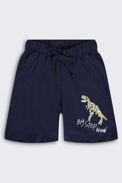 Navy Dinosaur Print Regular Fit Shorts With 2 Pocket For Boys