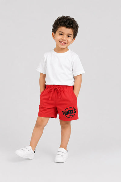 Red Regular Fit Shorts With 2 Pocket For Boys