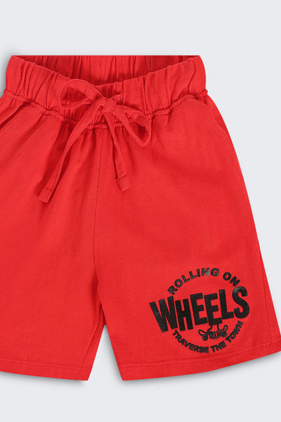 Red Regular Fit Shorts With 2 Pocket For Boys
