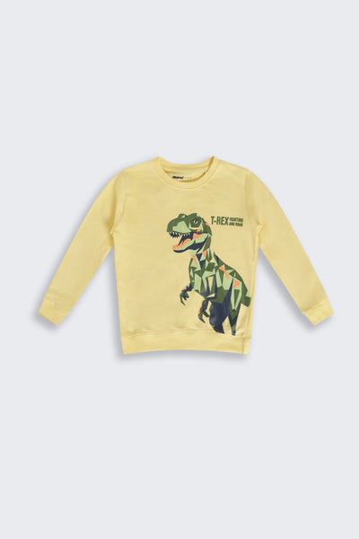 Yellow Dinosaur Print Regular Fit Sweatshirt For Boys