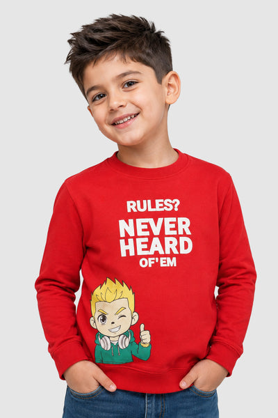 Red Graphic Regular Fit Sweatshirt For Boys