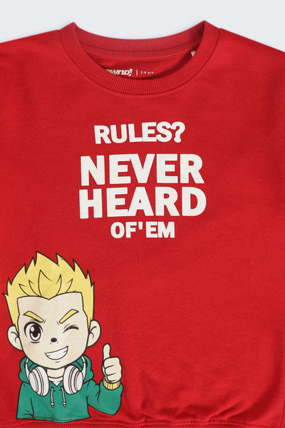 Red Graphic Regular Fit Sweatshirt For Boys