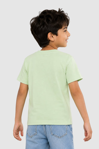 Light Green Graphic Regular Fit T-Shirt For Boys