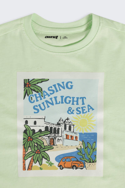 Light Green Graphic Regular Fit T-Shirt For Boys