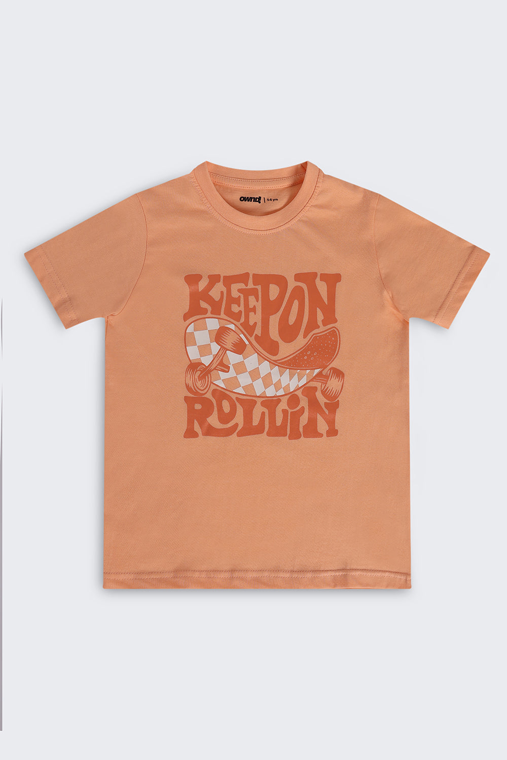 Orange Typographic Cotton Regular Fit T-Shirt For Boys