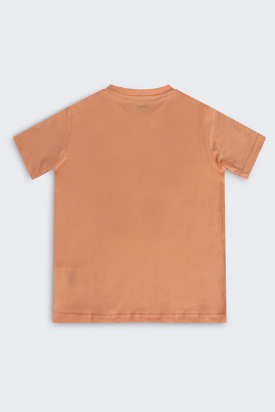 Orange Typographic Cotton Regular Fit T-Shirt For Boys