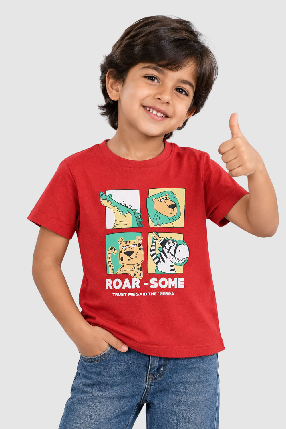 Red Cartoon Regular Fit T-Shirt For Boys