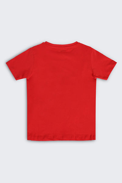 Red Cartoon Regular Fit T-Shirt For Boys