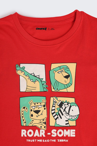 Red Cartoon Regular Fit T-Shirt For Boys