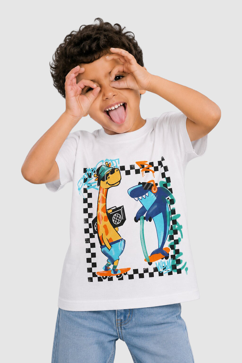 White Cartoon Regular Fit T-Shirt For Boys