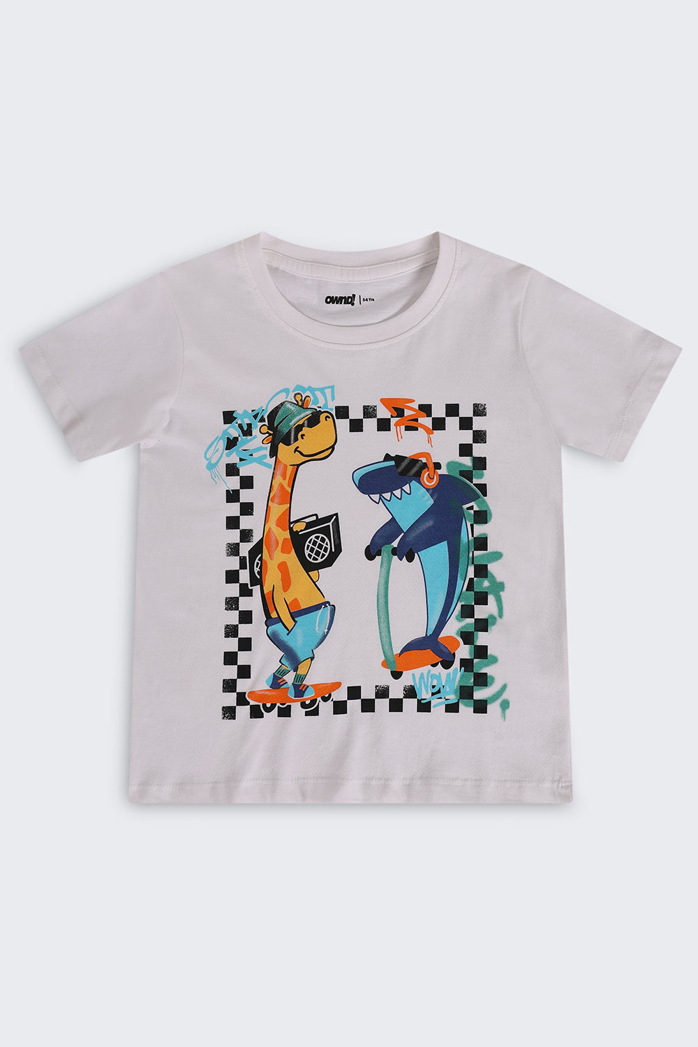 White Cartoon Regular Fit T-Shirt For Boys