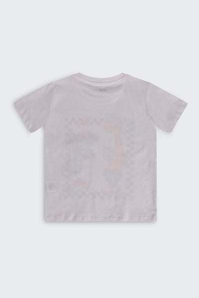 White Cartoon Regular Fit T-Shirt For Boys