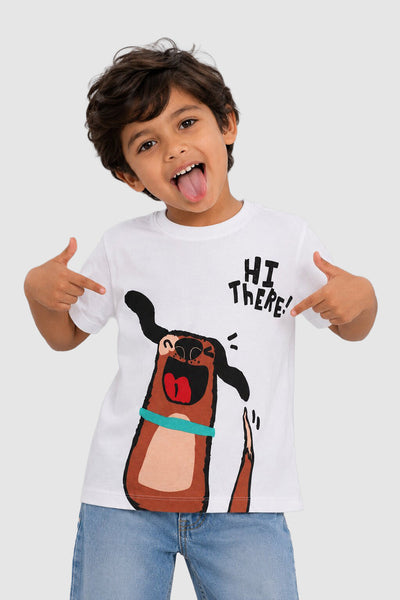 White Cartoon Regular Fit T-Shirt For Boys
