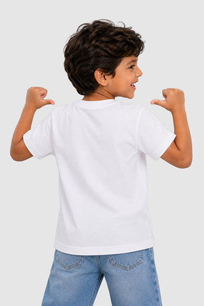 White Cartoon Regular Fit T-Shirt For Boys
