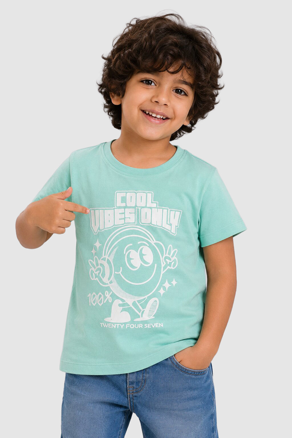 Green Cotton Regular Fit T-Shirt For Boys