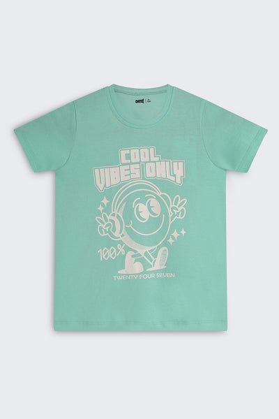 Green Cotton Regular Fit T-Shirt For Boys