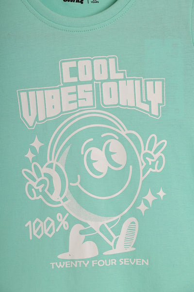 Green Cotton Regular Fit T-Shirt For Boys