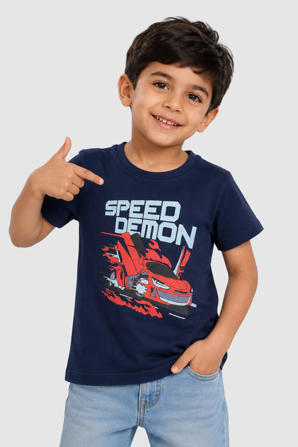 Navy Cars Regular Fit T-Shirt For Boys