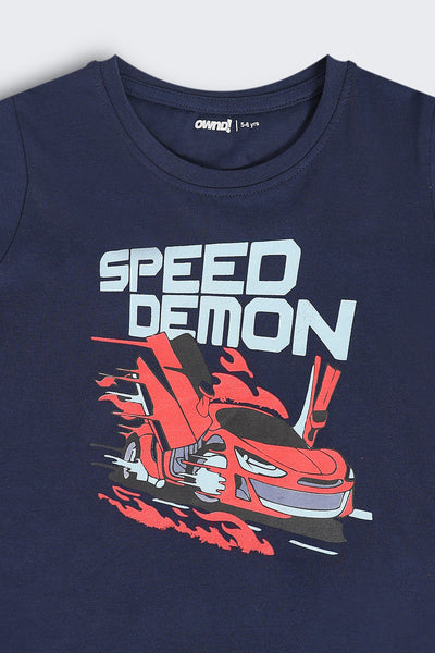 Navy Cars Regular Fit T-Shirt For Boys