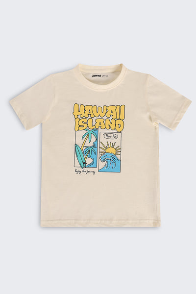 Beige Cotton Regular Fit T-Shirt For Boys