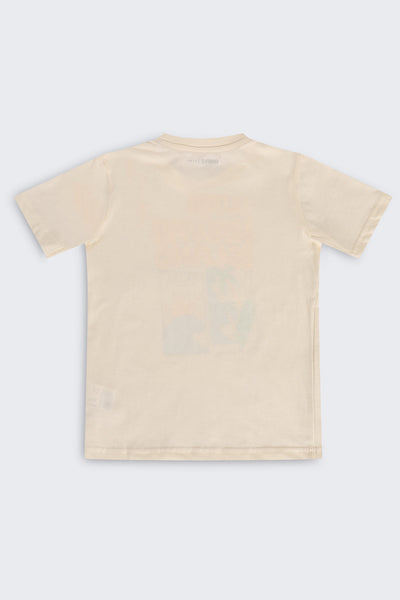 Beige Cotton Regular Fit T-Shirt For Boys