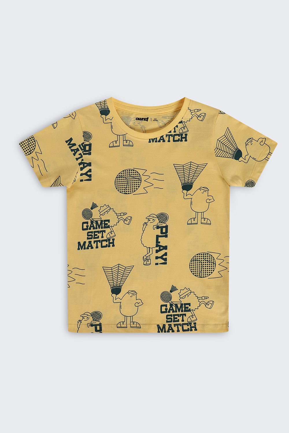Yellow Cartoon Regular Fit T-Shirt For Boys