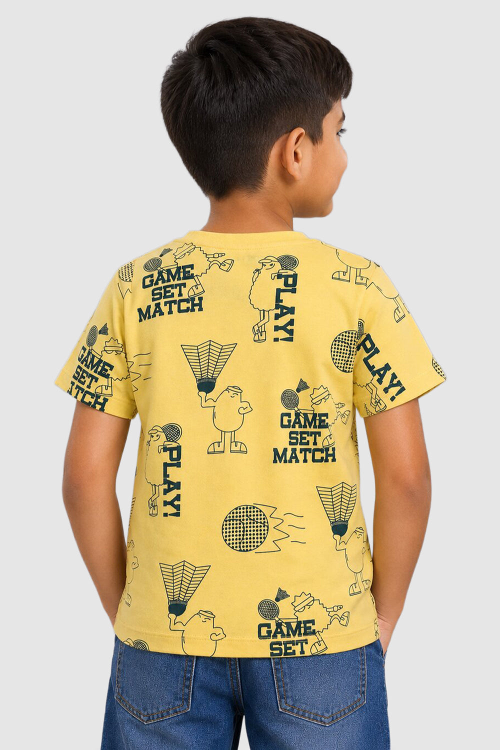 Yellow Cartoon Regular Fit T-Shirt For Boys