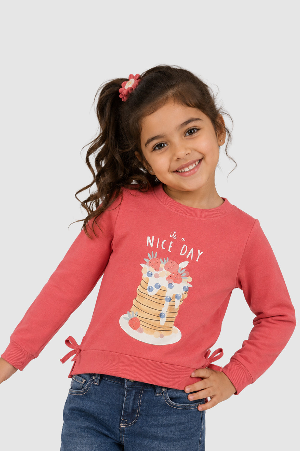 Pink Conversational Regular Fit Sweatshirt For Girls
