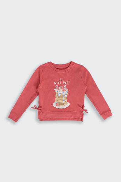 Pink Conversational Regular Fit Sweatshirt For Girls