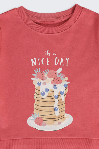 Pink Conversational Regular Fit Sweatshirt For Girls