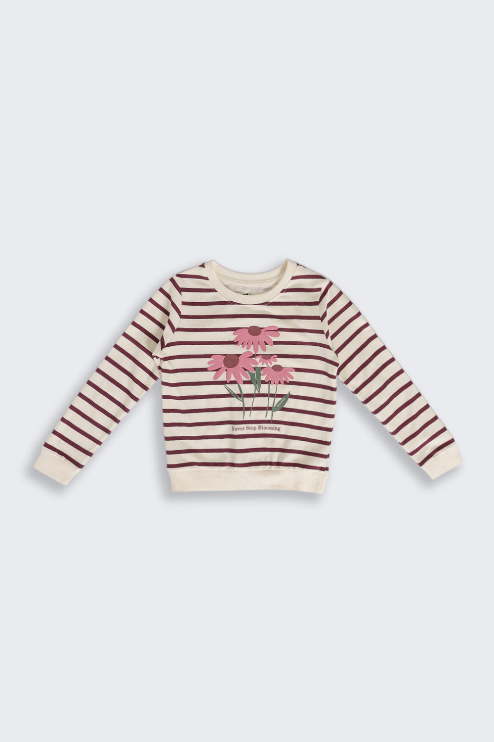 Cream Floral Cotton Regular Fit Sweatshirt For Girls