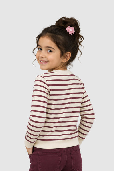 Cream Floral Cotton Regular Fit Sweatshirt For Girls