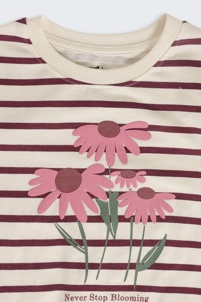 Cream Floral Cotton Regular Fit Sweatshirt For Girls
