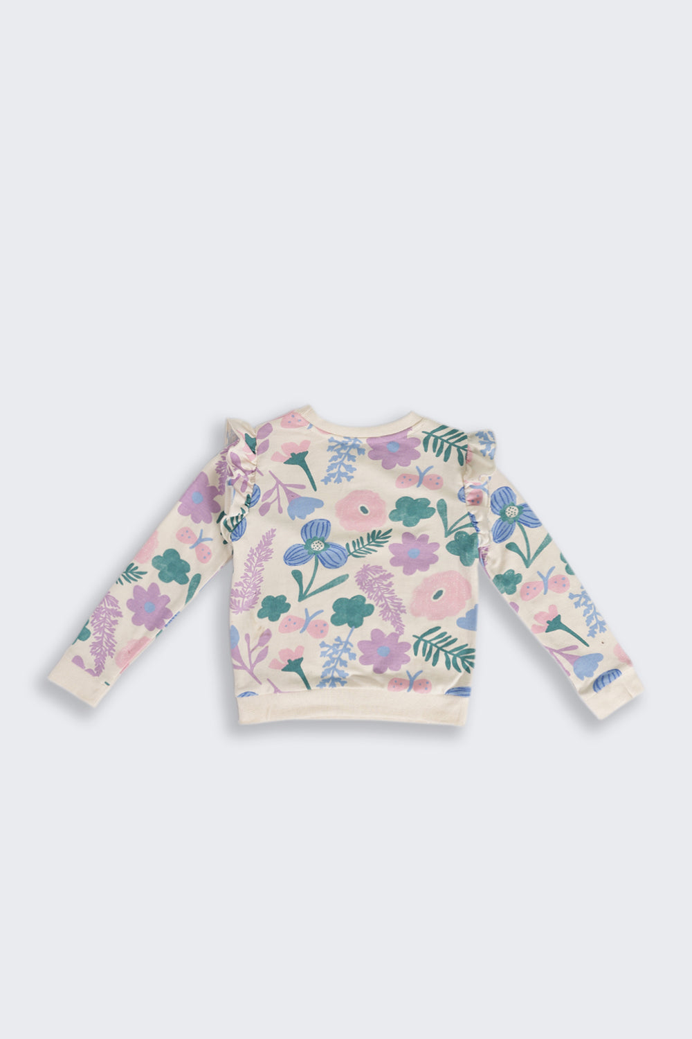 Multi Coloured Floral Ruffle Regular Fit Sweatshirt For Girls