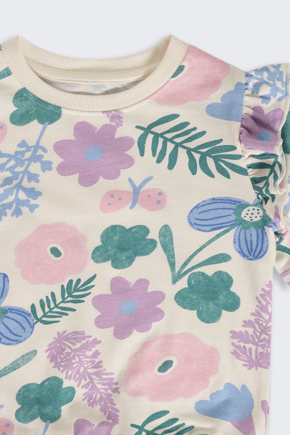 Multi Coloured Floral Ruffle Regular Fit Sweatshirt For Girls