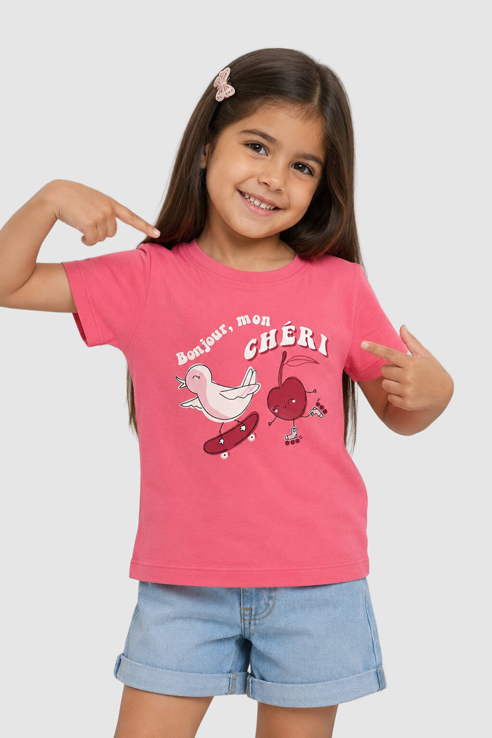 Pink Graphic Regular Fit T-Shirt For Girls
