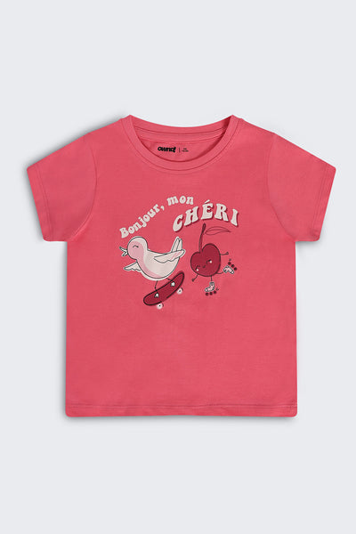 Pink Graphic Regular Fit T-Shirt For Girls