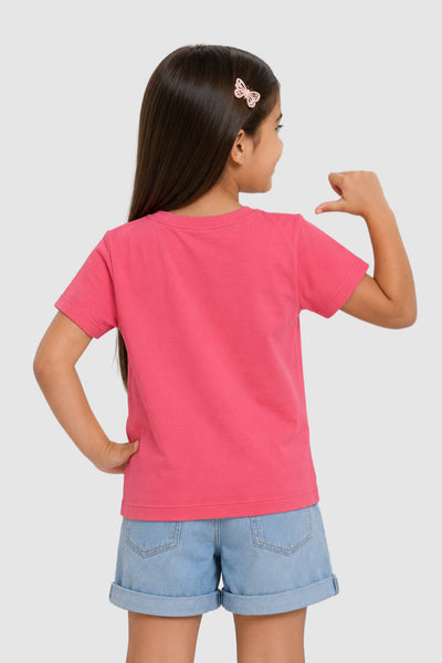 Pink Graphic Regular Fit T-Shirt For Girls