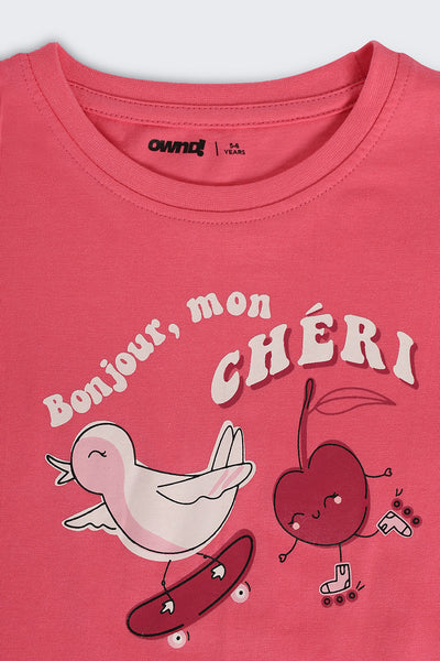Pink Graphic Regular Fit T-Shirt For Girls
