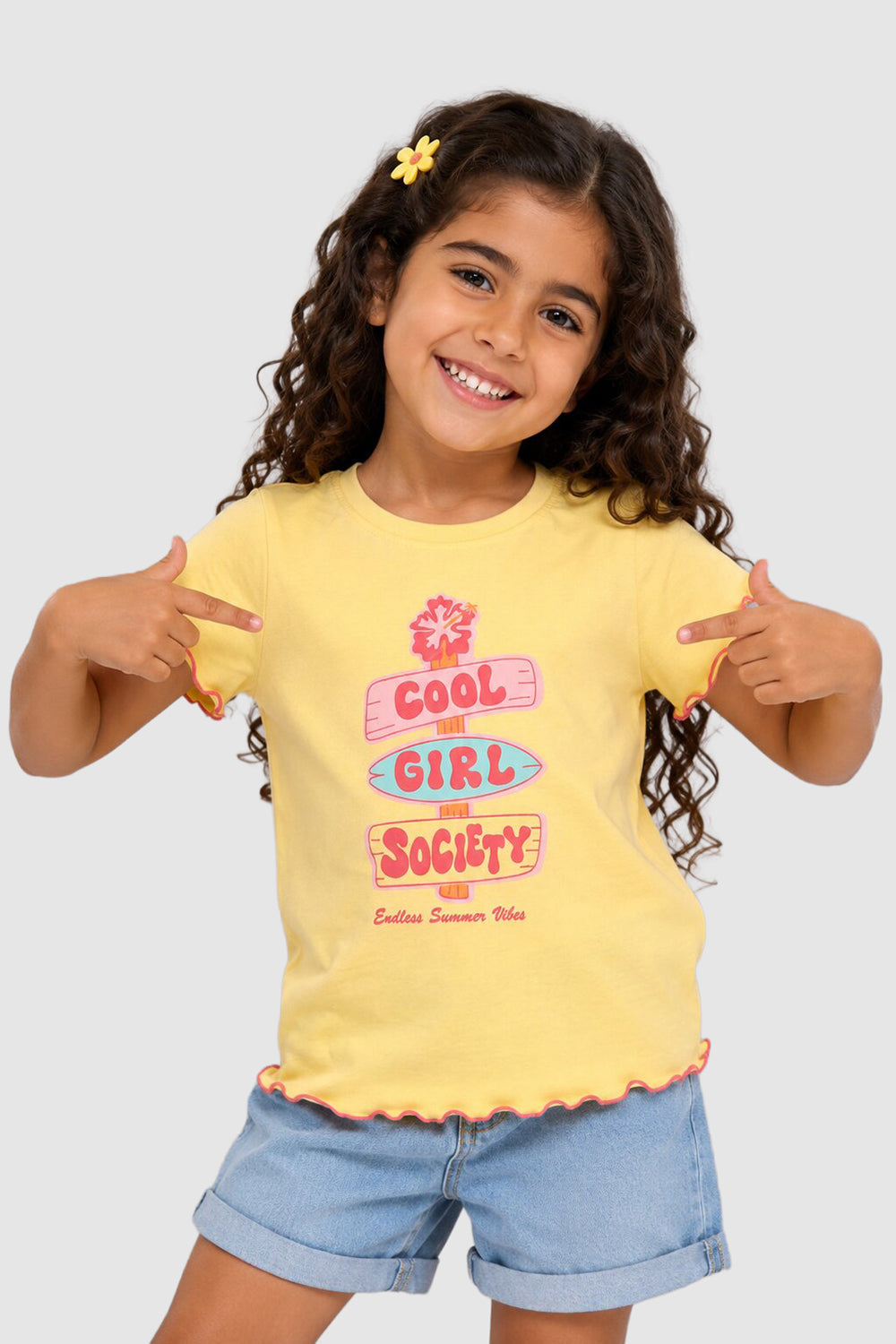 Yellow Graphic Regular Fit T-Shirt For Girls