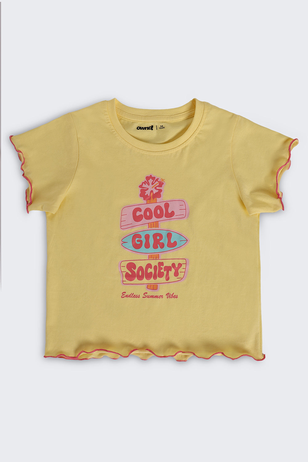 Yellow Graphic Regular Fit T-Shirt For Girls
